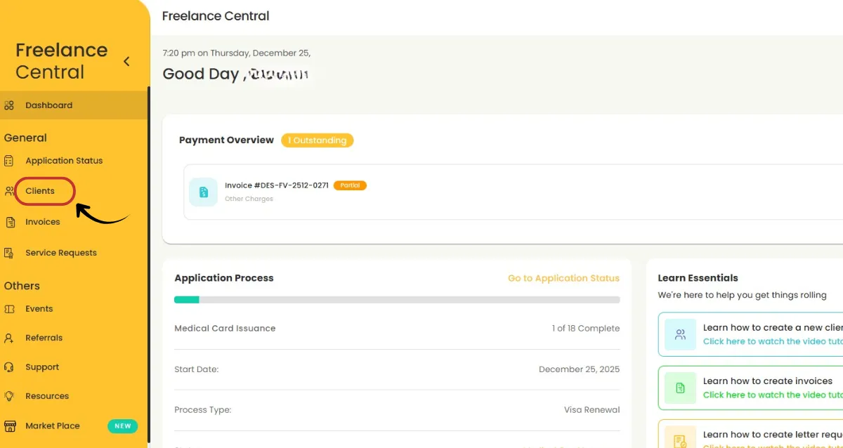 How to Access Client Central on Freelance Central Platform